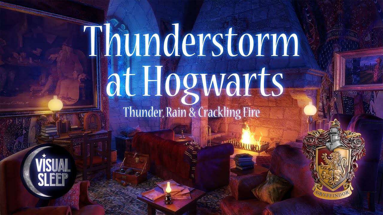 Thunderstorm at Hogwarts, Thunder, rain And Crackling fire Sounds for Sleeping, Relaxing, Studying